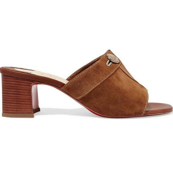 Christian Louboutin Dechirago 55 Safari Brown Suede Mule Block Heel Sandal 35.5 - Picture 1 of 12